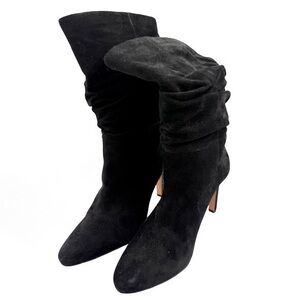 Banana Republic Black Suede Slouch Heeled Boots Pointed Toe Size 7